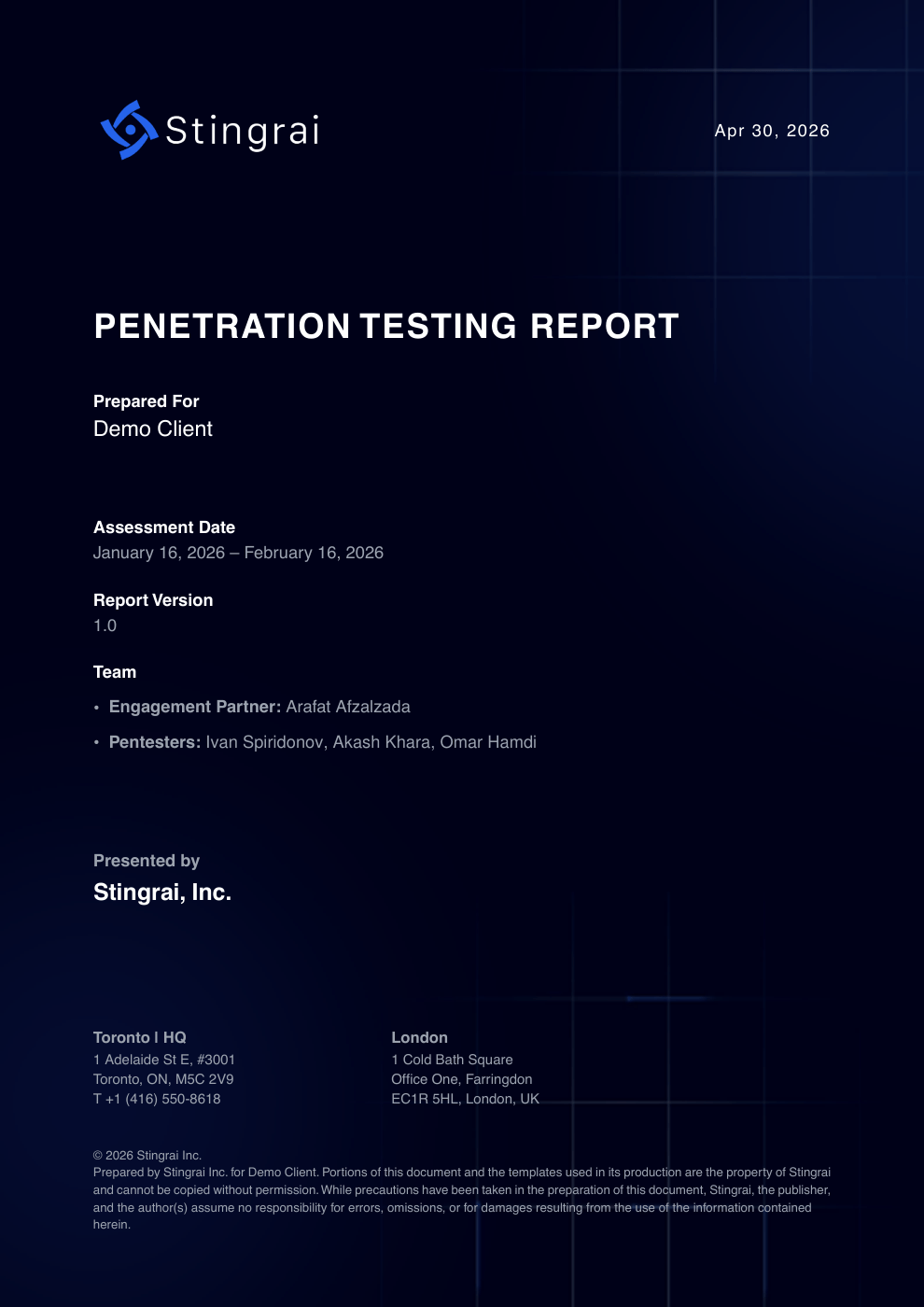 Cover of a Stingrai penetration testing report